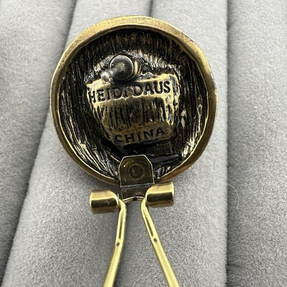 Heidi Daus Earrings Spiral Round Imitation Pearl Rhinestones Mocha Omega Back - Picture 7 of 10